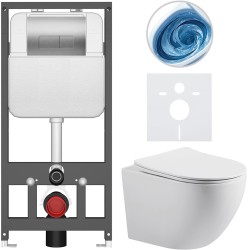 CERANO - Kompletný WC set Basic/Cesso - biela lesklá - WC tlačidlo Modulo/Strieborná - závesné - predstenová inštalácia - 49x36 (CER-8050BD86013)