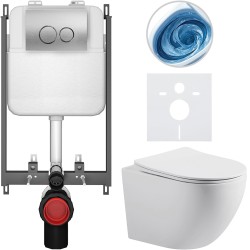 CERANO - Kompletný WC set Basic/Cesso - biela matná - WC tlačidlo Dualo/Strieborná - na zamurovanie - 49x36 (CER-8050BD86161)