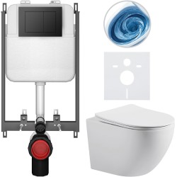 CERANO - Kompletný WC set Basic/Cesso - biela matná - WC tlačidlo Maxio/Čierna - na zamurovanie - 49x36 (CER-8050BD86171)