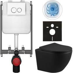 CERANO - Kompletný WC set Basic/Cesso - čierna matná - WC tlačidlo Dualo/Biela - na zamurovanie - 49x36 (CER-8050BD86331)