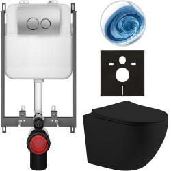 CERANO - Kompletný WC set Basic/Cesso - čierna matná - WC tlačidlo Dualo/Strieborná - na zamurovanie - 49x36 (CER-8050BD86206)