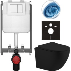 CERANO - Kompletný WC set Basic/Cesso - čierna matná - WC tlačidlo Maxio/Biela - na zamurovanie - 49x36 (CER-8050BD86211)