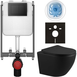 CERANO - Kompletný WC set Basic/Cesso - čierna matná - WC tlačidlo Maxio/Čierna - na zamurovanie - 49x36 (CER-8050BD86351)
