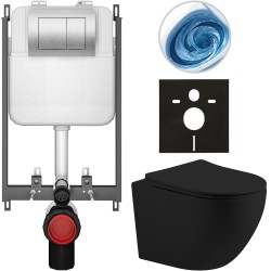 CERANO - Kompletný WC set Basic/Cesso - čierna matná - WC tlačidlo Maxio/Strieborná - na zamurovanie - 49x36 (CER-8050BD86221)