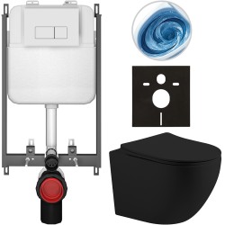 CERANO - Kompletný WC set Basic/Cesso - čierna matná - WC tlačidlo Modulo/Biela - na zamurovanie - 49x36 (CER-8050BD86226)