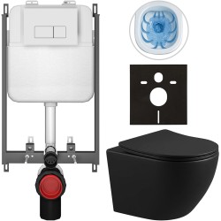 CERANO - Kompletný WC set Basic/Cesso - čierna matná - WC tlačidlo Modulo/Biela - na zamurovanie - 49x36 (CER-8050BD86361)