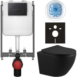 CERANO - Kompletný WC set Basic/Cesso - čierna matná - WC tlačidlo Modulo/Čierna - na zamurovanie - 49x36 (CER-8050BD86366)