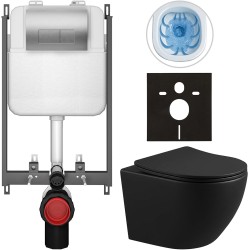 CERANO - Kompletný WC set Basic/Cesso - čierna matná - WC tlačidlo Modulo/Strieborná - na zamurovanie - 49x36 (CER-8050BD86371)