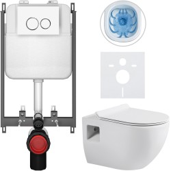 CERANO - Kompletný WC set Basic/Dure - biela lesklá - WC tlačidlo Dualo/Biela - na zamurovanie - 51x35 (CER-8050BD85898)