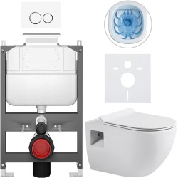 CERANO - Kompletný WC set Basic/Dure - biela lesklá - WC tlačidlo Dualo/Biela - ovládanie zhora - predstenová inštalácia - 51x35 (CER-8050BD85880)