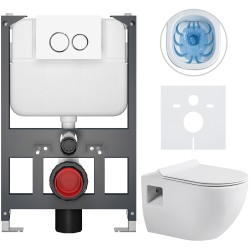 CERANO - Kompletný WC set Basic/Dure - biela lesklá - WC tlačidlo Dualo/Biela - závesné - nízky modul - predstenová inštalácia - 51x35 (CER-8050BD85916)