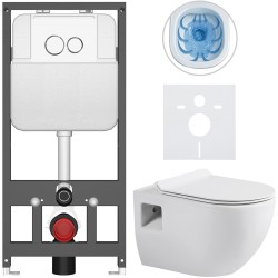 CERANO - Kompletný WC set Basic/Dure - biela lesklá - WC tlačidlo Dualo/Biela - závesné - predstenová inštalácia - 51x35 (CER-8050BD85889)