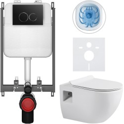 CERANO - Kompletný WC set Basic/Dure - biela lesklá - WC tlačidlo Dualo/Čierna - na zamurovanie - 51x35 (CER-8050BD85901)