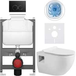 CERANO - Kompletný WC set Basic/Dure - biela lesklá - WC tlačidlo Dualo/Čierna - ovládanie zhora - predstenová inštalácia - 51x35 (CER-8050BD85883)