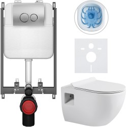 CERANO - Kompletný WC set Basic/Dure - biela lesklá - WC tlačidlo Dualo/Strieborná - na zamurovanie - 51x35 (CER-8050BD85904)