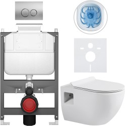 CERANO - Kompletný WC set Basic/Dure - biela lesklá - WC tlačidlo Dualo/Strieborná - ovládanie zhora - predstenová inštalácia - 51x35 (CER-8050BD85886)