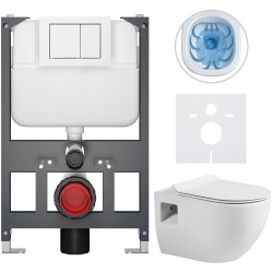 CERANO - Kompletný WC set Basic/Dure - biela lesklá - WC tlačidlo Maxio/Biela - závesné - nízky modul - predstenová inštalácia - 51x35 (CER-8050BD85917)