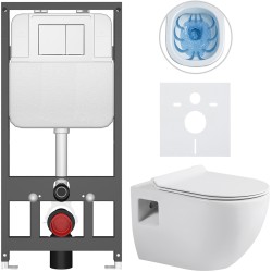 CERANO - Kompletný WC set Basic/Dure - biela lesklá - WC tlačidlo Maxio/Biela - závesné - predstenová inštalácia - 51x35 (CER-8050BD85890)
