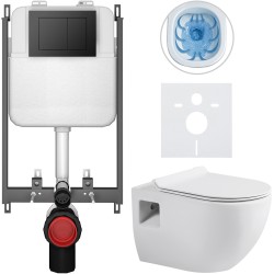 CERANO - Kompletný WC set Basic/Dure - biela lesklá - WC tlačidlo Maxio/Čierna - na zamurovanie - 51x35 (CER-8050BD85902)