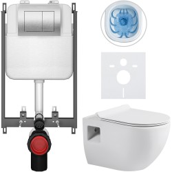 CERANO - Kompletný WC set Basic/Dure - biela lesklá - WC tlačidlo Maxio/Strieborná - na zamurovanie - 51x35 (CER-8050BD85905)