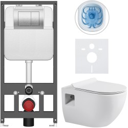CERANO - Kompletný WC set Basic/Dure - biela lesklá - WC tlačidlo Maxio/Strieborná - závesné - predstenová inštalácia - 51x35 (CER-8050BD85896)