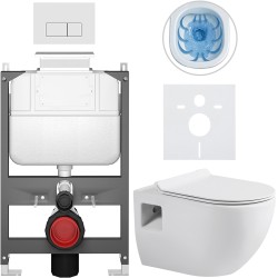 CERANO - Kompletný WC set Basic/Dure - biela lesklá - WC tlačidlo Modulo/Biela - ovládanie zhora - predstenová inštalácia - 51x35 (CER-8050BD85882)