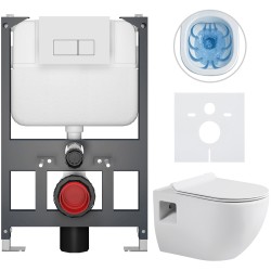 CERANO - Kompletný WC set Basic/Dure - biela lesklá - WC tlačidlo Modulo/Biela - závesné - nízky modul - predstenová inštalácia - 51x35 (CER-8050BD85918)