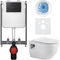 CERANO - Kompletný WC set Basic/Dure - biela lesklá - WC tlačidlo Modulo/Čierna - na zamurovanie - 51x35 (CER-8050BD85903)