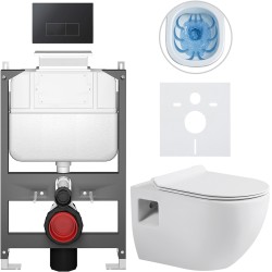 CERANO - Kompletný WC set Basic/Dure - biela lesklá - WC tlačidlo Modulo/Čierna - ovládanie zhora - predstenová inštalácia - 51x35 (CER-8050BD85885)