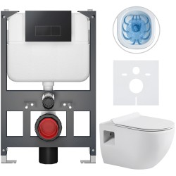 CERANO - Kompletný WC set Basic/Dure - biela lesklá - WC tlačidlo Modulo/Čierna - závesné - nízky modul - predstenová inštalácia - 51x35 (CER-8050BD85921)