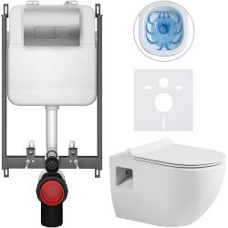 CERANO - Kompletný WC set Basic/Dure - biela lesklá - WC tlačidlo Modulo/Strieborná - na zamurovanie - 51x35 (CER-8050BD85906)
