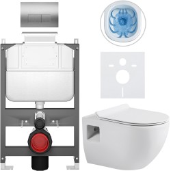 CERANO - Kompletný WC set Basic/Dure - biela lesklá - WC tlačidlo Modulo/Strieborná - ovládanie zhora - predstenová inštalácia - 51x35 (CER-8050BD85888)