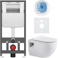 CERANO - Kompletný WC set Basic/Dure - biela lesklá - WC tlačidlo Modulo/Strieborná - závesné - predstenová inštalácia - 51x35 (CER-8050BD85897)