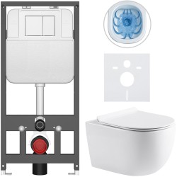 CERANO - Kompletný WC set Basic/Felci - biela lesklá - WC tlačidlo Maxio/Biela - závesné - predstenová inštalácia - 53x37 (CER-8050BD86078)