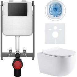 CERANO - Kompletný WC set Basic/Felci - biela lesklá - WC tlačidlo Maxio/Čierna - na zamurovanie - 53x37 (CER-8050BD86081)