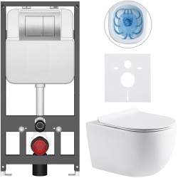 CERANO - Kompletný WC set Basic/Felci - biela lesklá - WC tlačidlo Maxio/Strieborná - závesné - predstenová inštalácia - 53x37 (CER-8050BD86088)