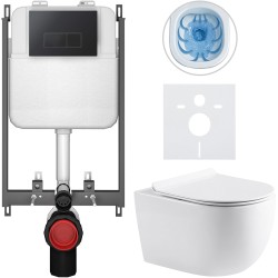 CERANO - Kompletný WC set Basic/Felci - biela lesklá - WC tlačidlo Modulo/Čierna - na zamurovanie - 53x37 (CER-8050BD86096)