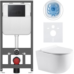 CERANO - Kompletný WC set Basic/Felci - biela lesklá - WC tlačidlo Modulo/Čierna - závesné - predstenová inštalácia - 53x37 (CER-8050BD86098)