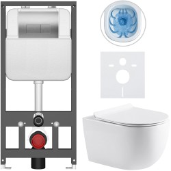 CERANO - Kompletný WC set Basic/Felci - biela lesklá - WC tlačidlo Modulo/Strieborná - závesné - predstenová inštalácia - 53x37 (CER-8050BD86103)
