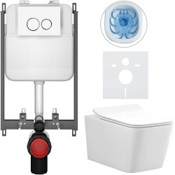 CERANO - Kompletný WC set Basic/Forte - biela lesklá - WC tlačidlo Dualo/Biela - na zamurovanie - 51x36 (CER-8050BD86106)