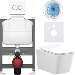 CERANO - Kompletný WC set Basic/Forte - biela lesklá - WC tlačidlo Dualo/Biela - ovládanie zhora - predstenová inštalácia - 51x36 (CER-8050BD86105)