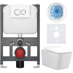 CERANO - Kompletný WC set Basic/Forte - biela lesklá - WC tlačidlo Dualo/Biela - závesné - nízky modul - predstenová inštalácia - 51x36 (CER-8050BD86109)