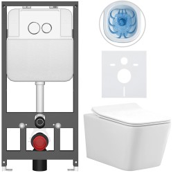CERANO - Kompletný WC set Basic/Forte - biela lesklá - WC tlačidlo Dualo/Biela - závesné - predstenová inštalácia - 51x36 (CER-8050BD86108)