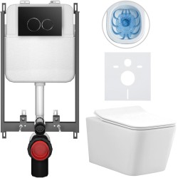 CERANO - Kompletný WC set Basic/Forte - biela lesklá - WC tlačidlo Dualo/Čierna - na zamurovanie - 51x36 (CER-8050BD86111)