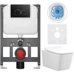 CERANO - Kompletný WC set Basic/Forte - biela lesklá - WC tlačidlo Dualo/Čierna - závesné - nízky modul - predstenová inštalácia - 51x36 (CER-8050BD86114)