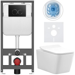 CERANO - Kompletný WC set Basic/Forte - biela lesklá - WC tlačidlo Dualo/Čierna - závesné - predstenová inštalácia - 51x36 (CER-8050BD86113)