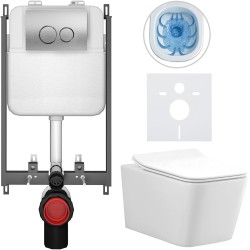 CERANO - Kompletný WC set Basic/Forte - biela lesklá - WC tlačidlo Dualo/Strieborná - na zamurovanie - 51x36 (CER-8050BD86116)