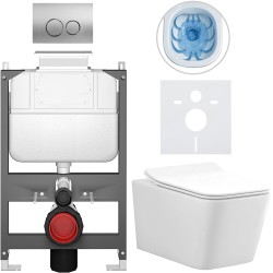 CERANO - Kompletný WC set Basic/Forte - biela lesklá - WC tlačidlo Dualo/Strieborná - ovládanie zhora - predstenová inštalácia - 51x36 (CER-8050BD86115)