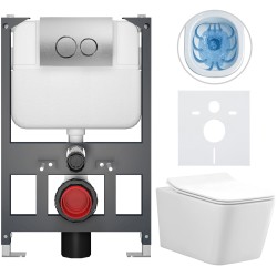 CERANO - Kompletný WC set Basic/Forte - biela lesklá - WC tlačidlo Dualo/Strieborná - závesné - nízky modul - predstenová inštalácia - 51x36 (CER-8050BD86119)