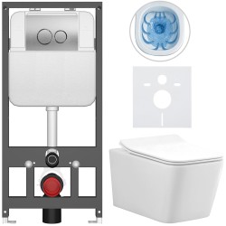 CERANO - Kompletný WC set Basic/Forte - biela lesklá - WC tlačidlo Dualo/Strieborná - závesné - predstenová inštalácia - 51x36 (CER-8050BD86118)